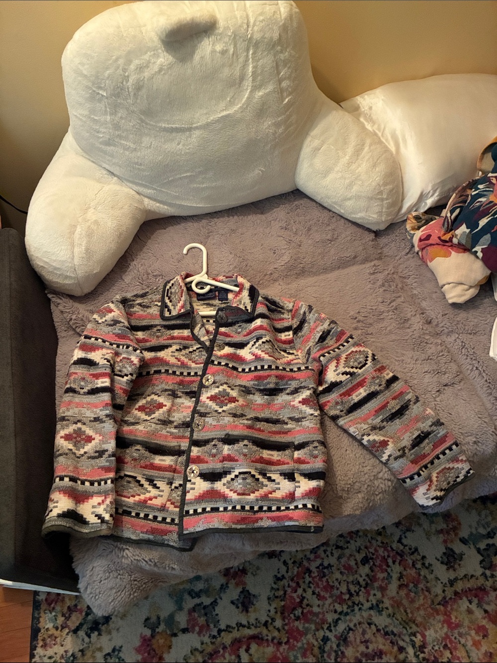 Jane Ashley Southwestern-Patterned Utility Jacket — Gray, Pink & Black